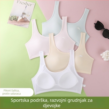 Tinejdžerski sportski grudnjak s punim košaricama, tanko oblikovane košarice, najlon materijal, fiksne naramenice, prozračan
