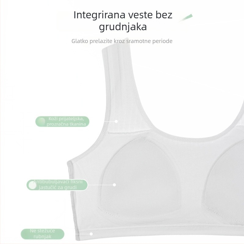 Dječji pamučni grudnjak s trokutićnim košaricama, tanko oblikovane košarice, bez žice, fiksne dvostruke naramenice