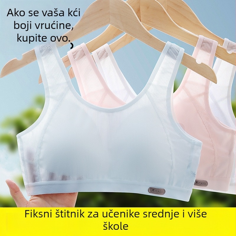 Djevojački sportski grudnjak od najlona, 3/4 košarica, tanko oblikovana cupa, bez žice, fiksni dvostruki naramenice, prozračan