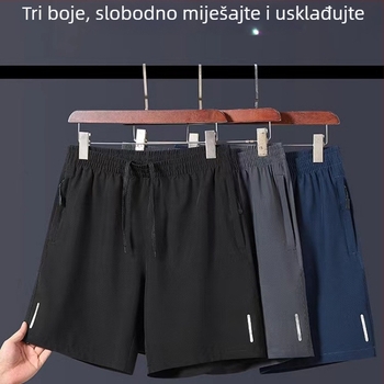 Muške opuštene kratke hlače, korejskog stila, s džepovima na zip, elastičan pojas, srednja duljina, poliester vlakno