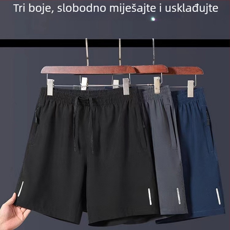 Muške opuštene kratke hlače, korejskog stila, s džepovima na zip, elastičan pojas, srednja duljina, poliester vlakno