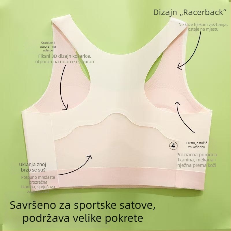Grudnjak za djevojčice u stilu prsluka, bezšivan, modalna tkanina, podstava od spandeksa, puni košarica, tanak oblikovan košarica, fiksirane dvostruke naramenice