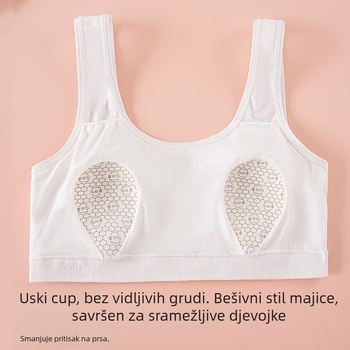 Suteren-vest za djevojčice 12–15 godina, fiksirani dvostruki remenčići, oblikovane košarice s spužvom, viskozna tkanina, prozračni stražnji dio