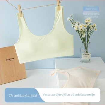 Dječji sportski grudnjak u stilu veste s punim latexnim šalicama, viskozni materijal, podstava 90–95% viskoze, fiksne dvostruke naramenice