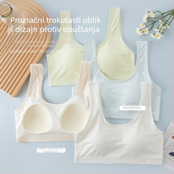 Dječji sportski grudnjak u stilu veste s punim latexnim šalicama, viskozni materijal, podstava 90–95% viskoze, fiksne dvostruke naramenice