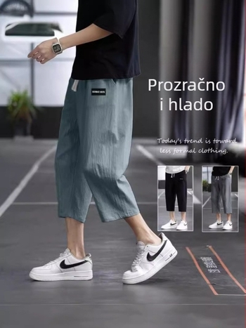 Muške Ice Silk 3/4 hlače za ljeto, lagane, slobodnog kroja, casual sportske hlače