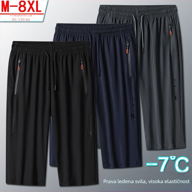 Muške Capri hlače, najlon-elastična tkanina, brzo sušeće, skraćena dužina, srednji pojas s vrpcom