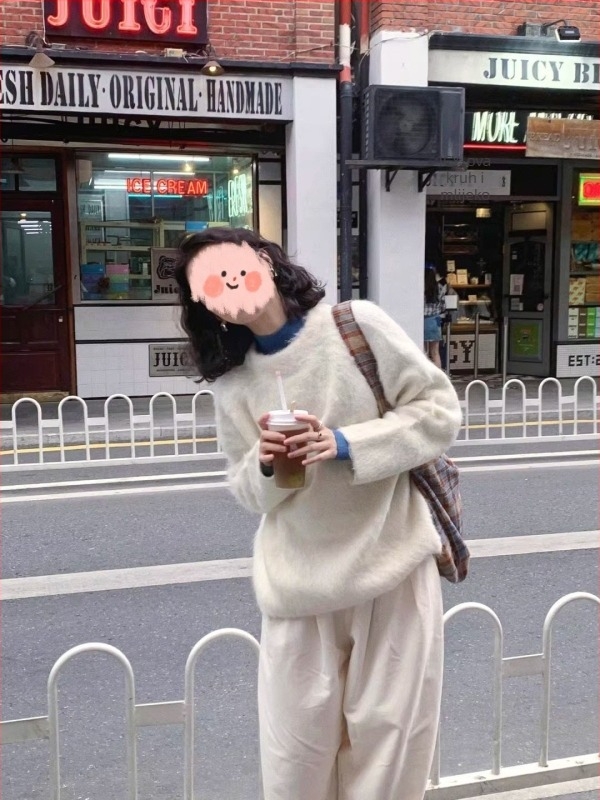 Pleteni pulover od akrilne smese, korejski stil, srednje debljine, okrugli izrez, dugi rukavi