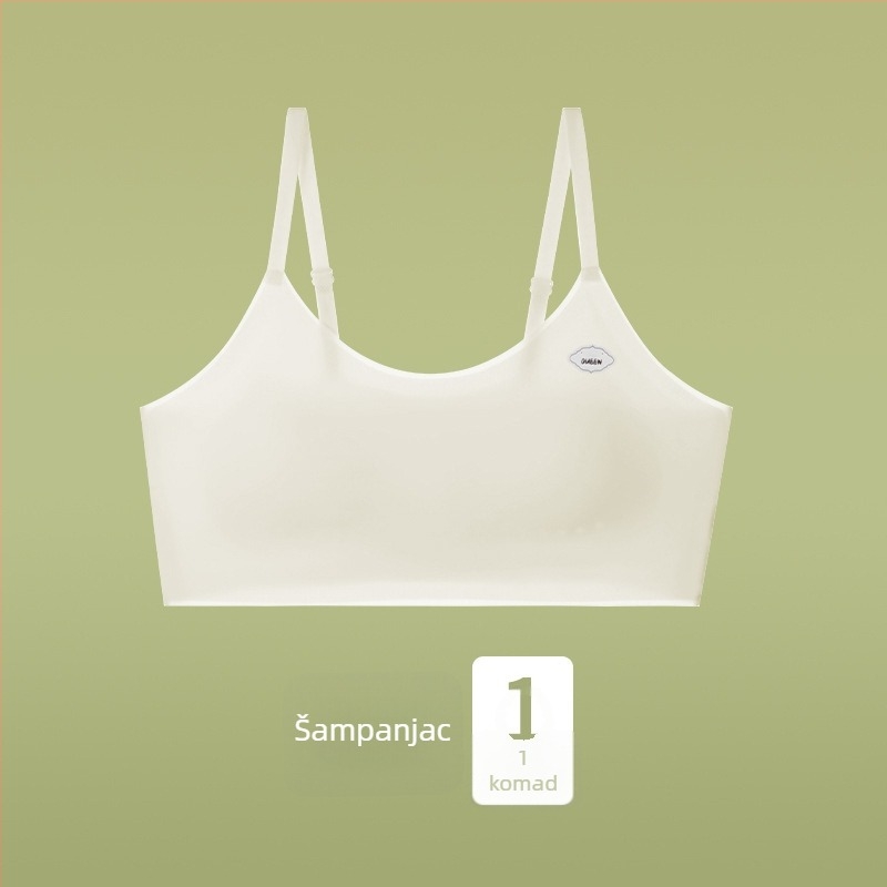 Sportski grudnjak u stilu veste za tinejdžerice — prozračan najlon, pune čašice s tankim oblikom, fiksirane dvostruke naramenice, upijanje znoja i udobnost