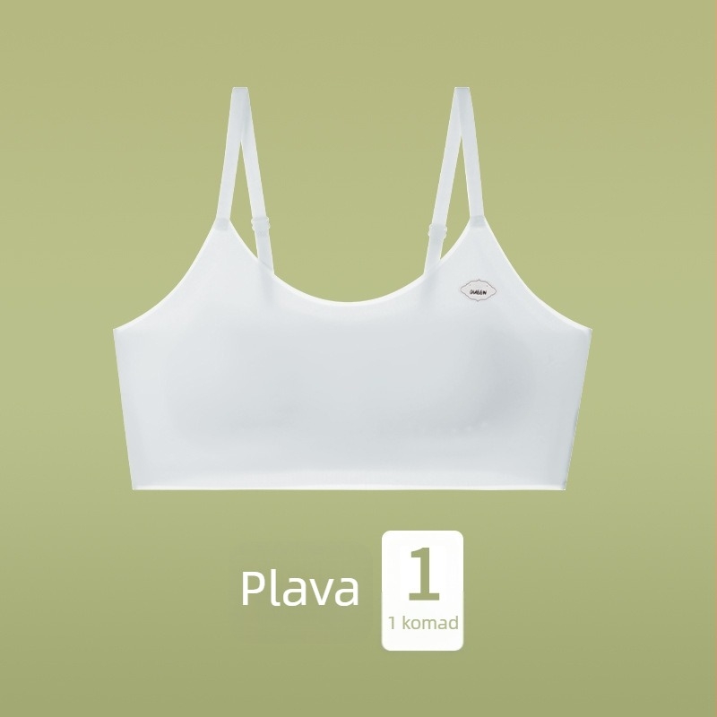 Sportski grudnjak u stilu veste za tinejdžerice — prozračan najlon, pune čašice s tankim oblikom, fiksirane dvostruke naramenice, upijanje znoja i udobnost