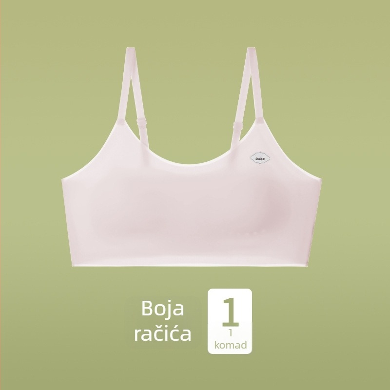 Sportski grudnjak u stilu veste za tinejdžerice — prozračan najlon, pune čašice s tankim oblikom, fiksirane dvostruke naramenice, upijanje znoja i udobnost