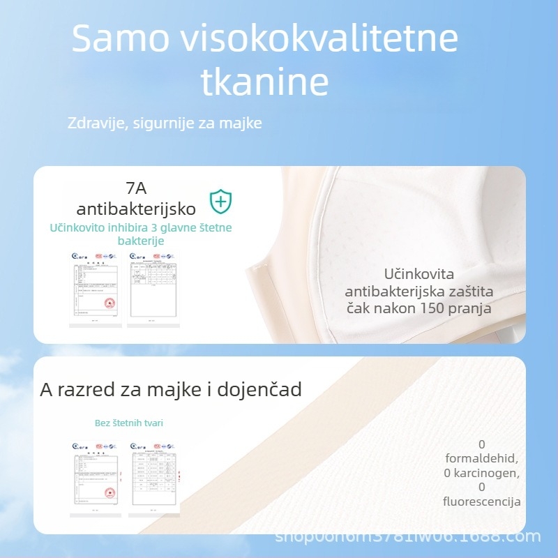 Vesta-stil sportska grudnjak za mlade djevojke (12–15 godina), najlon, podstava od pamuka 50–70%, pune čašice od spužve, prednje kopče, fiksirane dvostruke naramenice, prozračan i udoban.