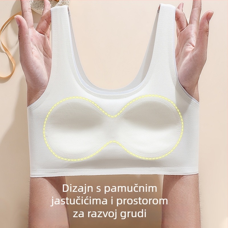 Razvojni grudnjak za djevojčice — puni košarice, tanke oblikovane košarice s spužvastom, Ice Silk tkanina, glavna najlonska tkanina, fiksni dvostruki naramenice
