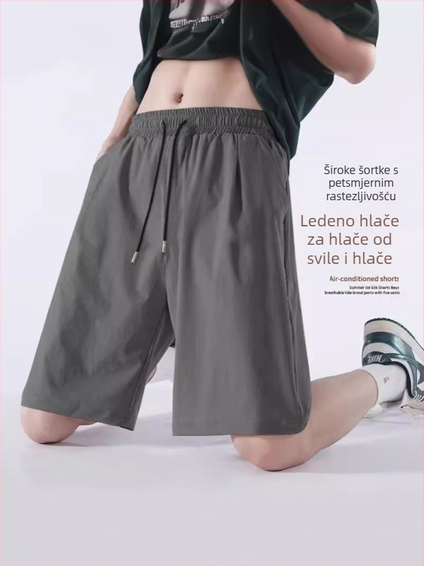 Muški ležerni šorcevi - Ice Silk tkanina, duljina Five-Point, labav kroj, elastični pojas, ravni kroj