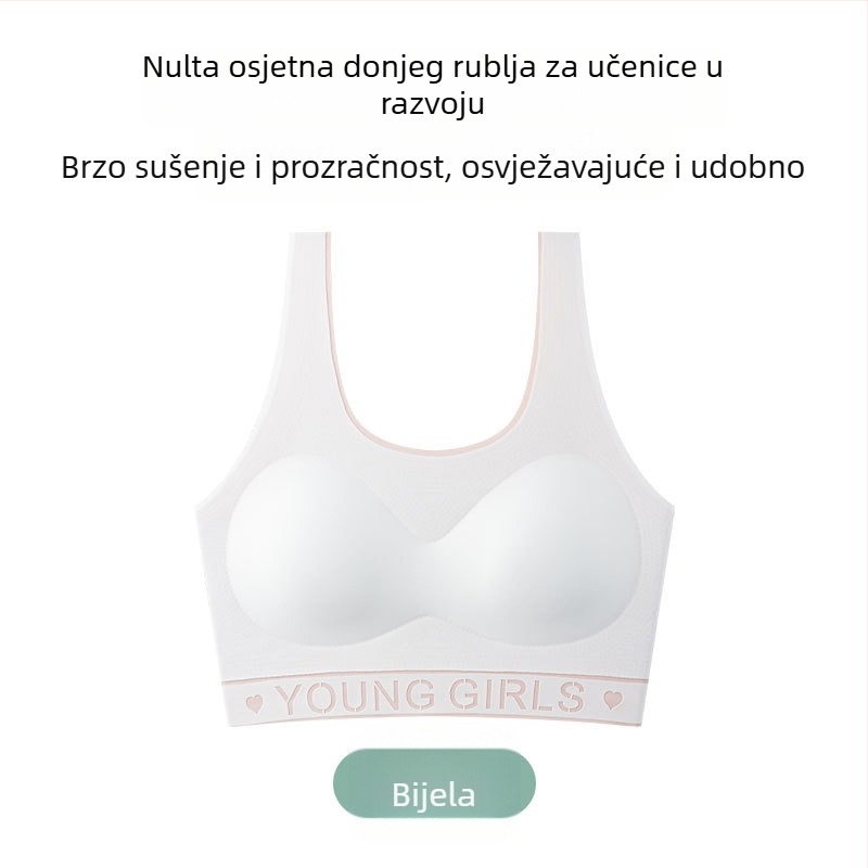 Bešavni sportski grudnjak za tinejdžerice, s 3/4 košarom, pjenasti ulošci, prozračna najlon tkanina, fiksne dvostruke naramenice