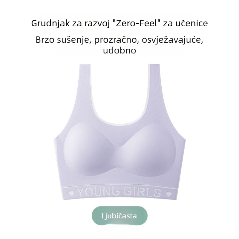 Bešavni sportski grudnjak za tinejdžerice, s 3/4 košarom, pjenasti ulošci, prozračna najlon tkanina, fiksne dvostruke naramenice