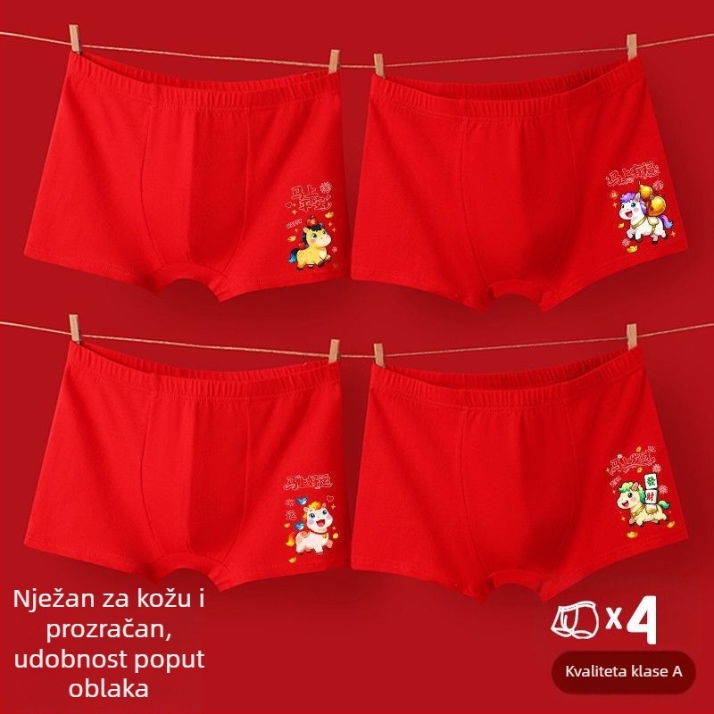 Dječje crvene gaćice za godinu konja, mekane pamučne i prozračne, s crtanim motivom za stariju djecu