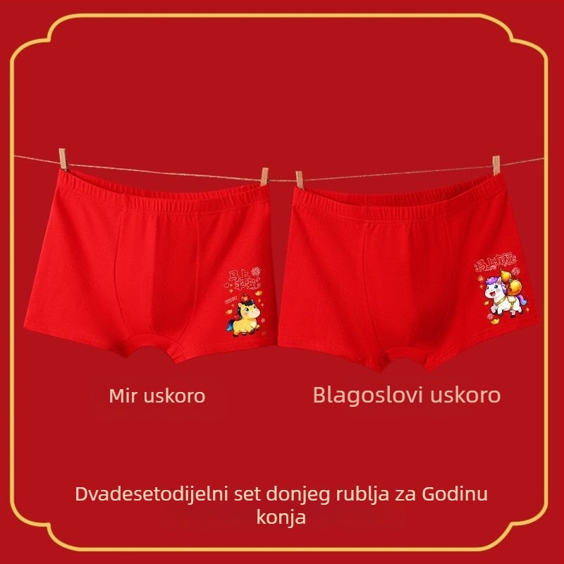 Dječje crvene gaćice za godinu konja, mekane pamučne i prozračne, s crtanim motivom za stariju djecu