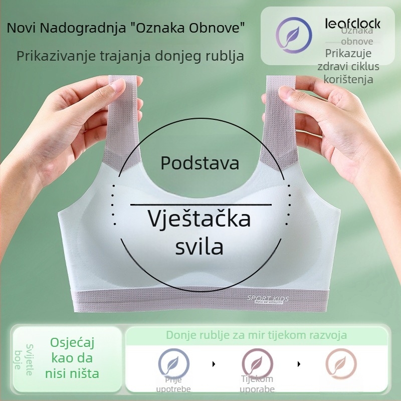 Bezšivni sportski prsluk za tinejdžerice, najlon glavni materijal (50–70%), podstava 30–50% spandeksa, pune košarice od pjene s tankim formiranim kalupom, bez čeličnih obruba, fiksne dvostruke naramenice
