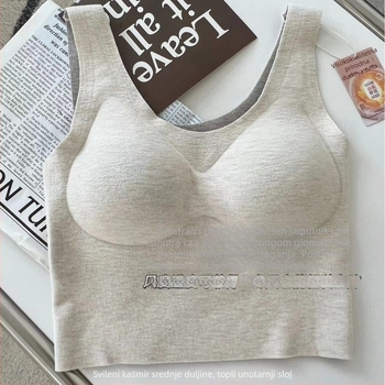 Mulberry svila kašmir srednje duga toplinska vest s ugrađenim čašicama, koža-prijatan i udoban ženski termalni donji dio