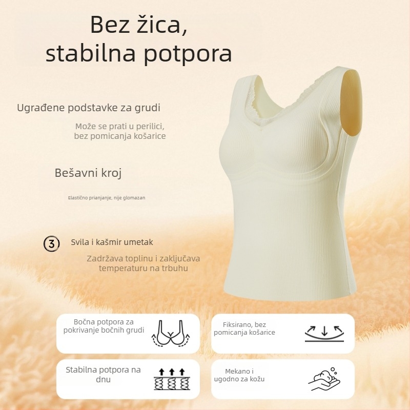 Ženski termalni top s integriranom grudnjakom i jastučićem za grudi, bez šavova, V izrez, jednoslojni kašmir