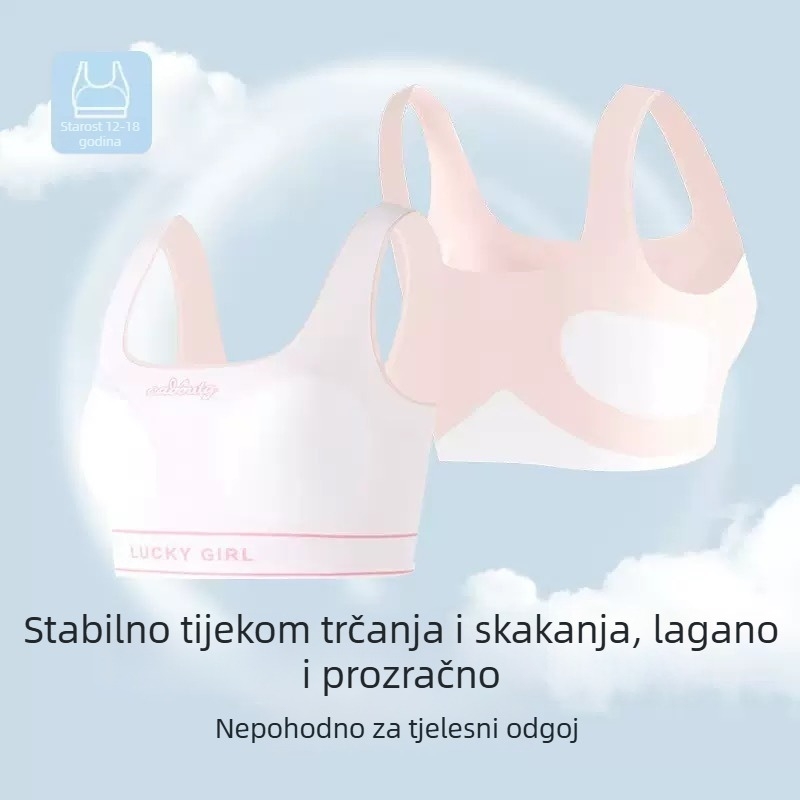 Djevojački tank top s ultra-tankim ugrađenim čašicama (pamuk), Drugi stupanj 12-15 godina, materijal: najlon/poliamid, stražnje zatvaranje s jednom redom kukica i očiju, fiksni dvostruki remeni, sportske i oblikovanje tijela