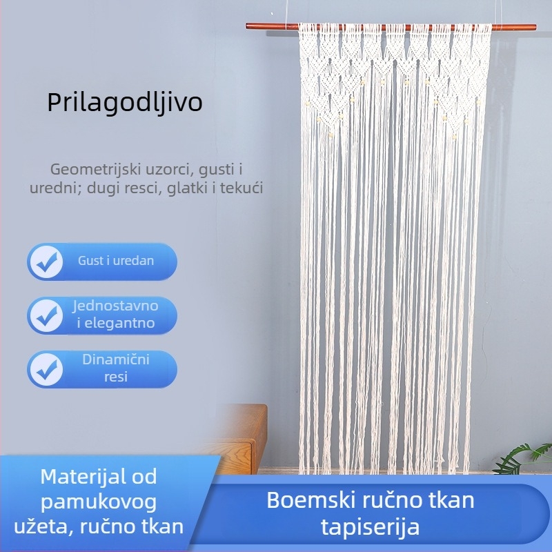 Ručno tkan zavjesa za vrata, etno boho nordijski stil, pamuk-poliester smjesa, prugasta, pravokutna