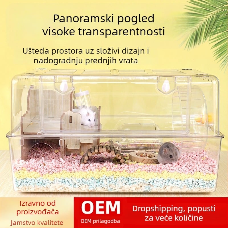 Prozirni akrilni kavez za hrčke – luksuzna vila; plastična konstrukcija; pogodna za hrčke; odobrene privatne marke dostupne