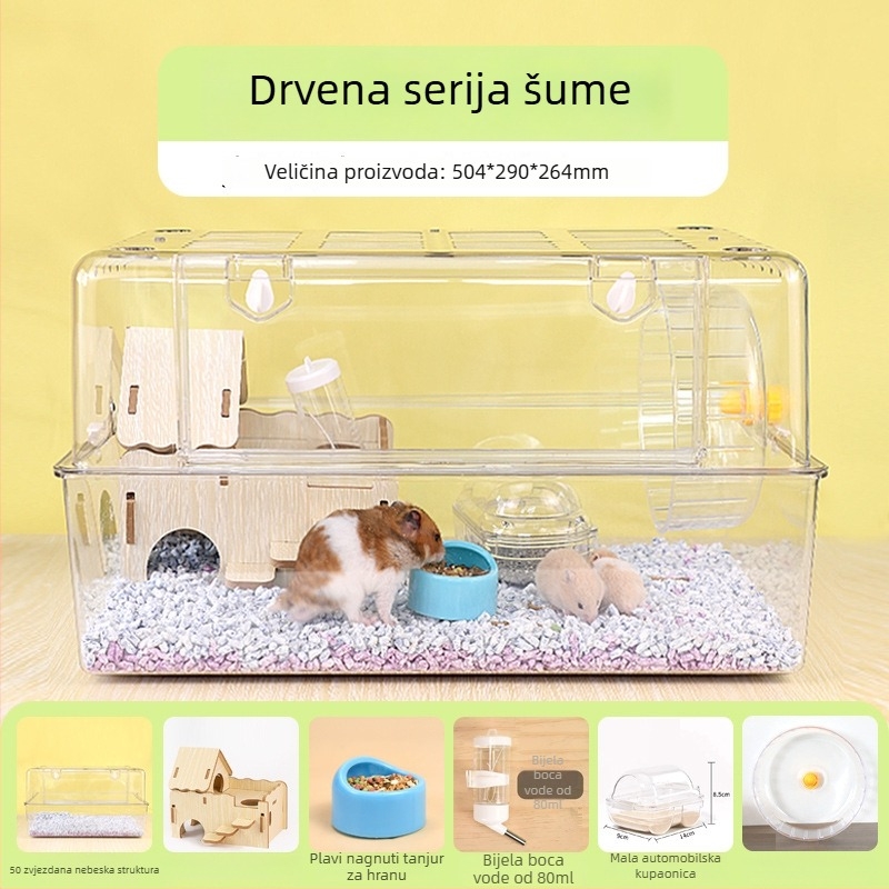 Prozirni akrilni kavez za hrčke – luksuzna vila; plastična konstrukcija; pogodna za hrčke; odobrene privatne marke dostupne