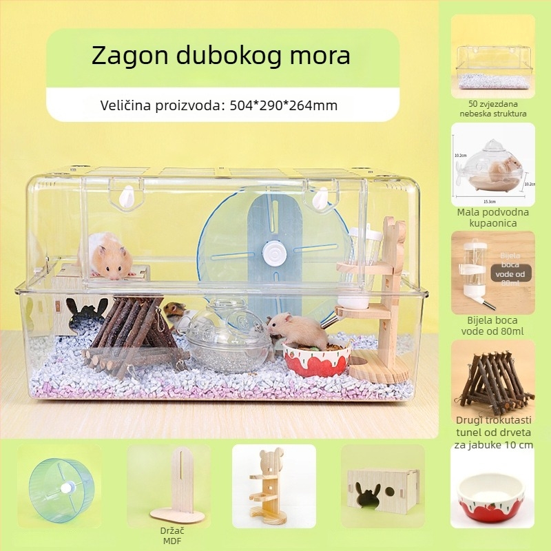 Prozirni akrilni kavez za hrčke – luksuzna vila; plastična konstrukcija; pogodna za hrčke; odobrene privatne marke dostupne