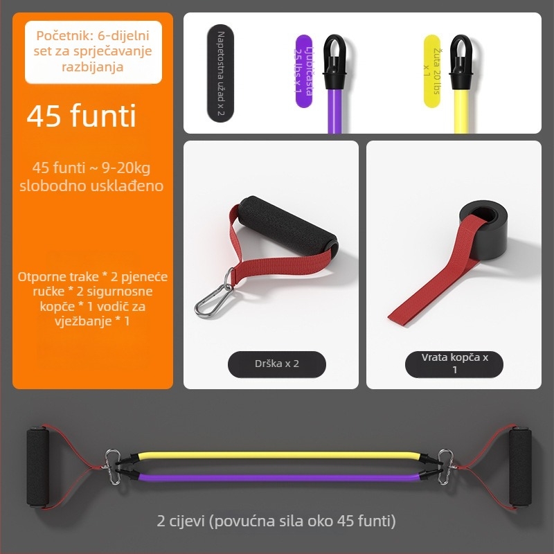 Otpornost napinjač za kućnu fitness – elastični napinjač, materijal PP plast + lateks cijev, marka SND, pogodan za fitness opremu