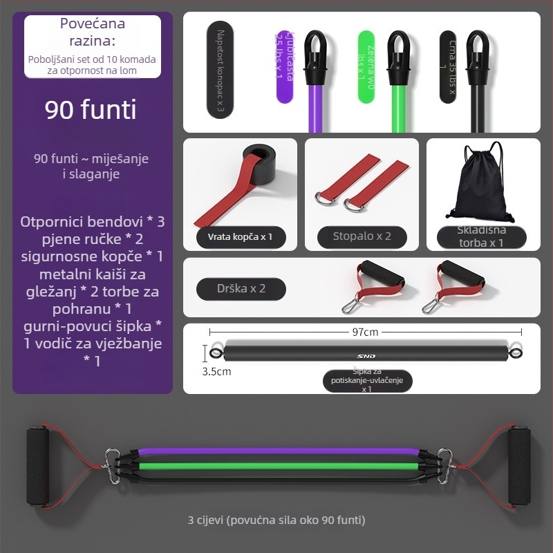 Otpornost napinjač za kućnu fitness – elastični napinjač, materijal PP plast + lateks cijev, marka SND, pogodan za fitness opremu