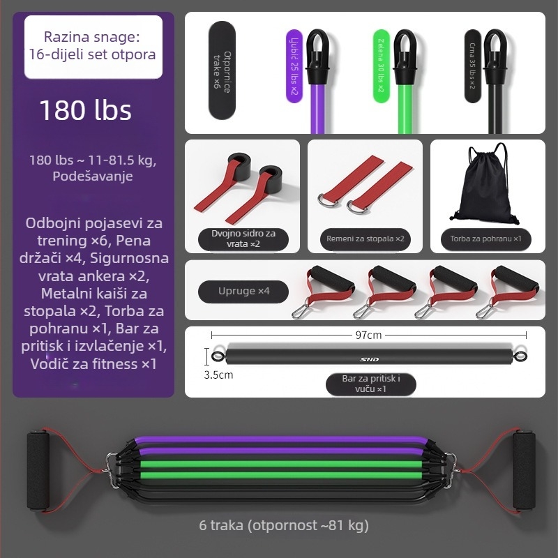 Otpornost napinjač za kućnu fitness – elastični napinjač, materijal PP plast + lateks cijev, marka SND, pogodan za fitness opremu