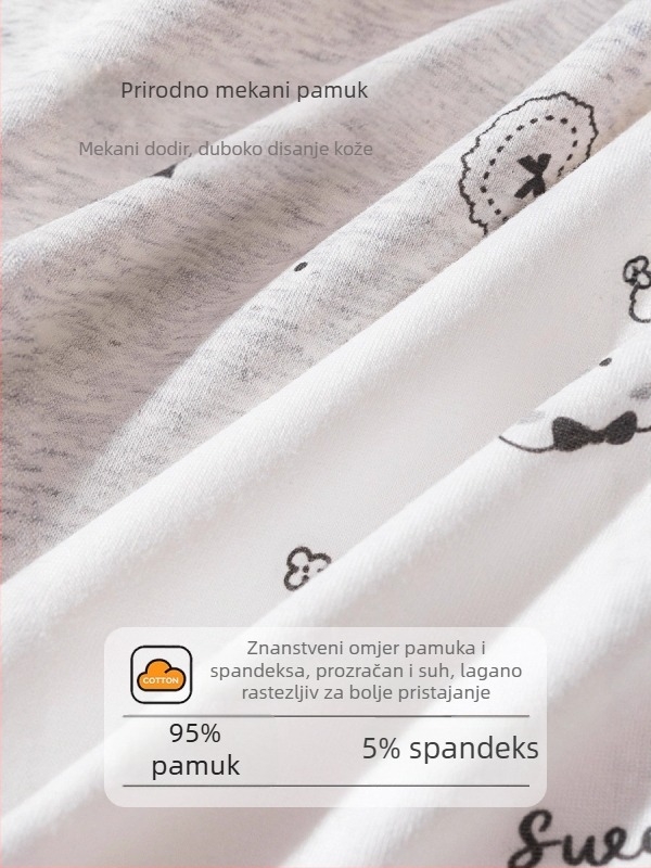 Dječje pamučne gaćice za djevojčice, Kategorija A, Srednji pojas, 95% pamuk, 5% elastan; prepona 100% pamuk