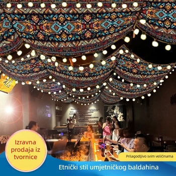 Goblen restorana u etničkom stilu s digitalnim toplinskim prijenosom, pravokutna pozadina za strop za barove i hodnike