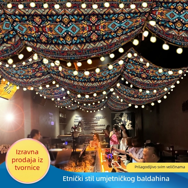 Goblen restorana u etničkom stilu s digitalnim toplinskim prijenosom, pravokutna pozadina za strop za barove i hodnike