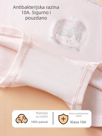 Dječje pamukaste gaćice s antibakterijskom zaštitom, boxerice za djevojčice srednjeg struka, uzrast 3–8 godina, 95% pamuk 5% elastan, podstava 100% pamuk