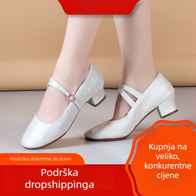 Tanečne cipele s izšivkom u stilu Cheongsam, gornji dio od sintetičke kože, lagane i otporne na habanje, za odrasle žene