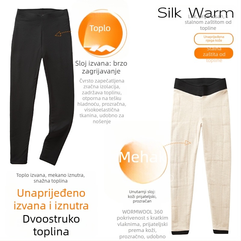 Unisex termo hlače s punjenjem od svile, visoki pojas, bezšivne, ekstra debele 401-500 g/m2