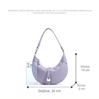 Torba preko ramena u stilu dumpling od kože vrhunskog sloja, velur unutarnja podstava, zatvaranje na zip, unutarnji džep sa zipom i džep za dokumente, gradski minimalistički stil