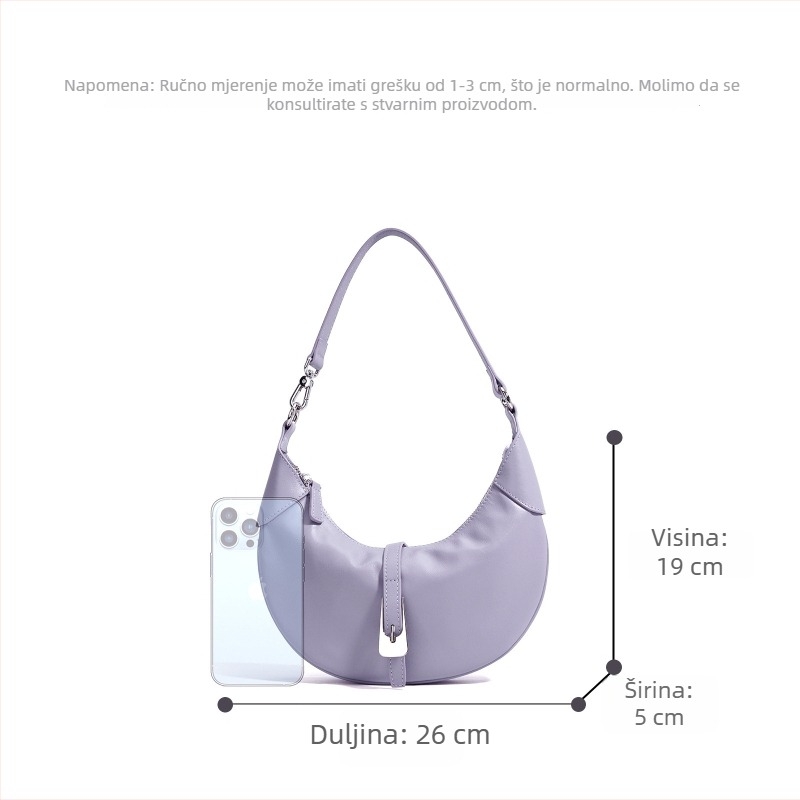 Torba preko ramena u stilu dumpling od kože vrhunskog sloja, velur unutarnja podstava, zatvaranje na zip, unutarnji džep sa zipom i džep za dokumente, gradski minimalistički stil