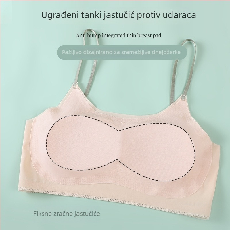 Dječji trening grudnjak za djevojčice, najlon, potpuno pokrivanje, tanji oblikovani košarica, fiksne dvostruke naramenice, prozračan i upija znoj
