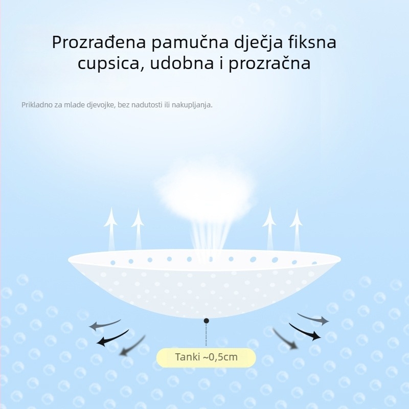 Dječje dišne sportsko donje rublje s fiksnim jastučićem za prsni dio, puni košaricu, pamuk u čaši, dvostruke fiksne naramenice, prozračan i protiv prozirnosti