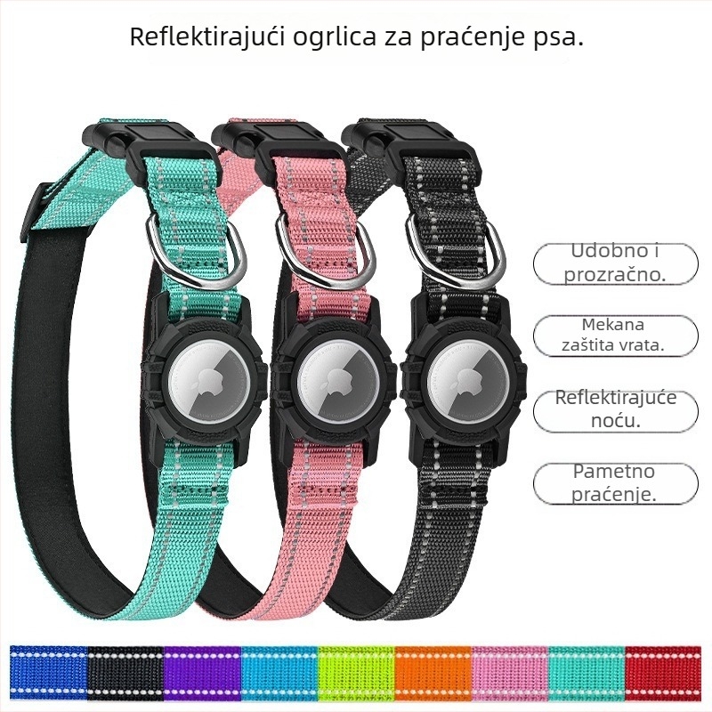 AirTag pas za psa s monokromatskim uzorkom, materijal najlon i silikon, univerzalna kompatibilnost, casual stil za sve sezone