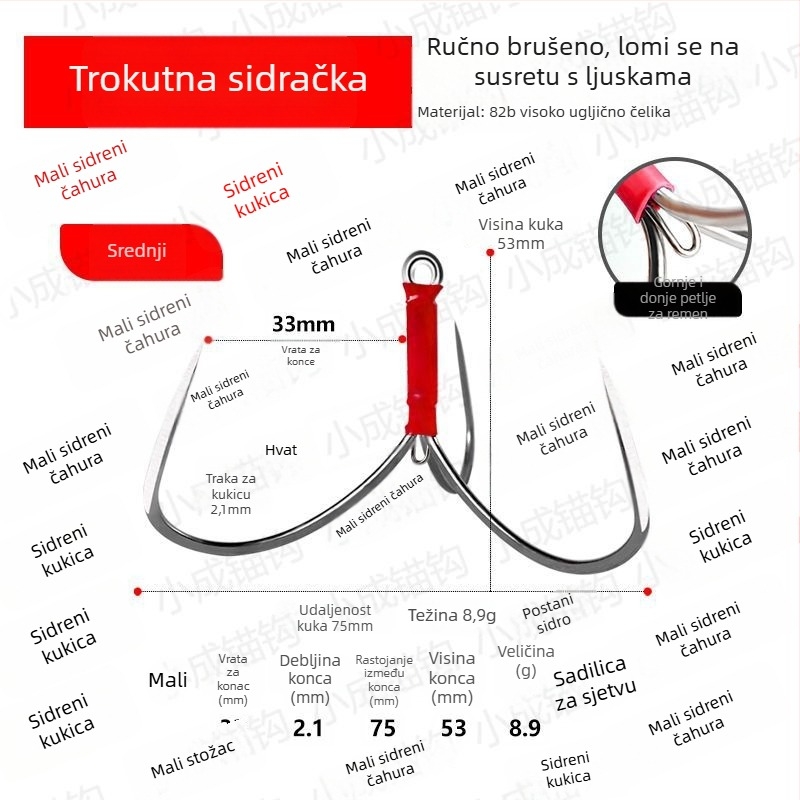 Ribarska kuka - bez bodlji, trostruka kandža, sidreni stil - Marka Unique (Marka: Unique; Bodlje: Ne; Kategorija proizvoda: Obična kuka; Kategorija: Ribarska kuka)