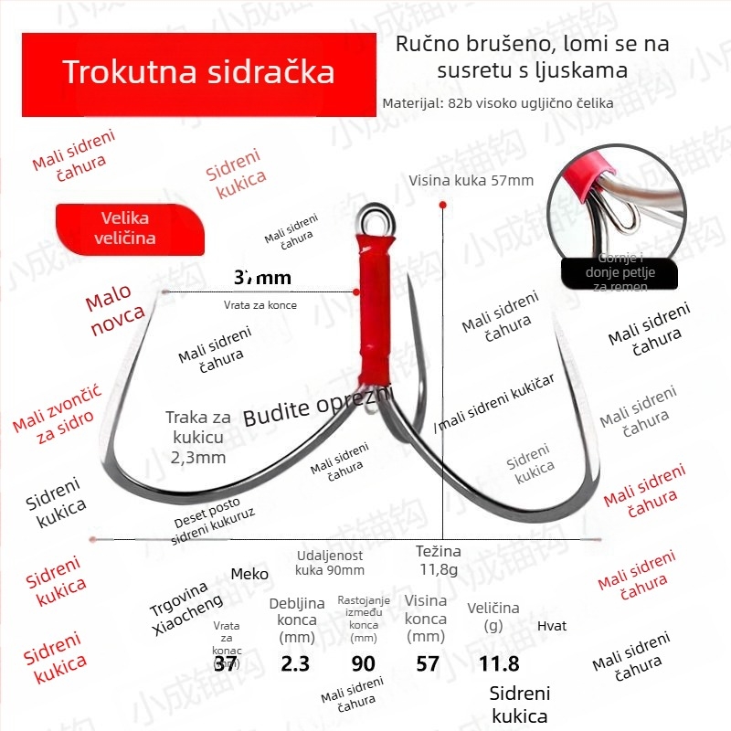Ribarska kuka - bez bodlji, trostruka kandža, sidreni stil - Marka Unique (Marka: Unique; Bodlje: Ne; Kategorija proizvoda: Obična kuka; Kategorija: Ribarska kuka)