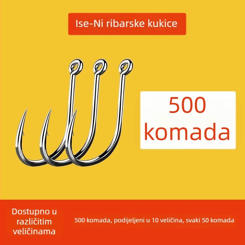 Iseni udice s cijevnim montažom, 500 komada, s prstenima i otvorima