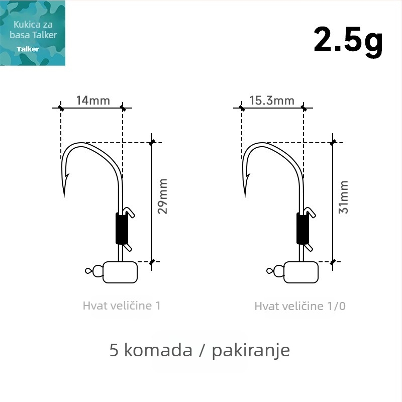Kuka s olovnom glavom za Ned Rig – br. 1, s bodljom, za riječni bass ribolov