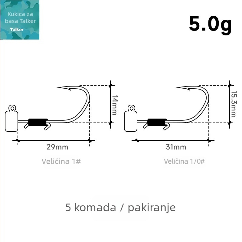 Kuka s olovnom glavom za Ned Rig – br. 1, s bodljom, za riječni bass ribolov