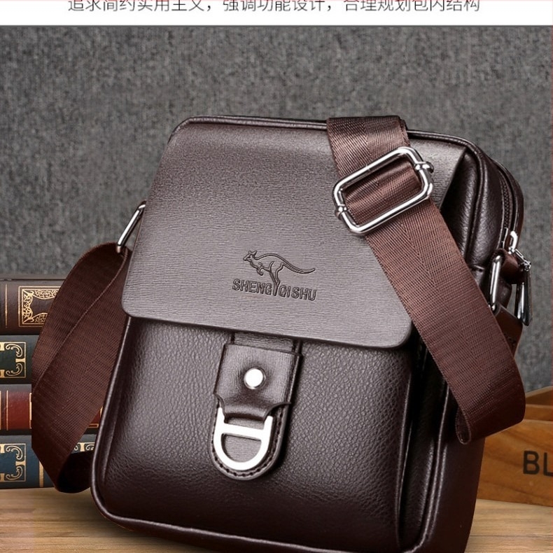 Muška PU kožna crossbody torba — poslovni stil, vodootporna, protivkrađa, otporna na habanje, jednobojna, podstava od poliestera